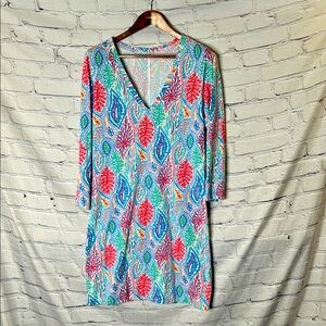 Lilly Pulitzer Sea Life Print V-Neck Long Sleeve Dress Size Large